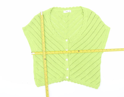 MNG Women Green V-Neck Short Sleeve Knit Cardigan Size L