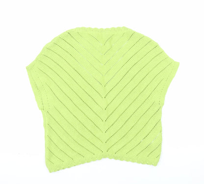 MNG Women Green V-Neck Short Sleeve Knit Cardigan Size L