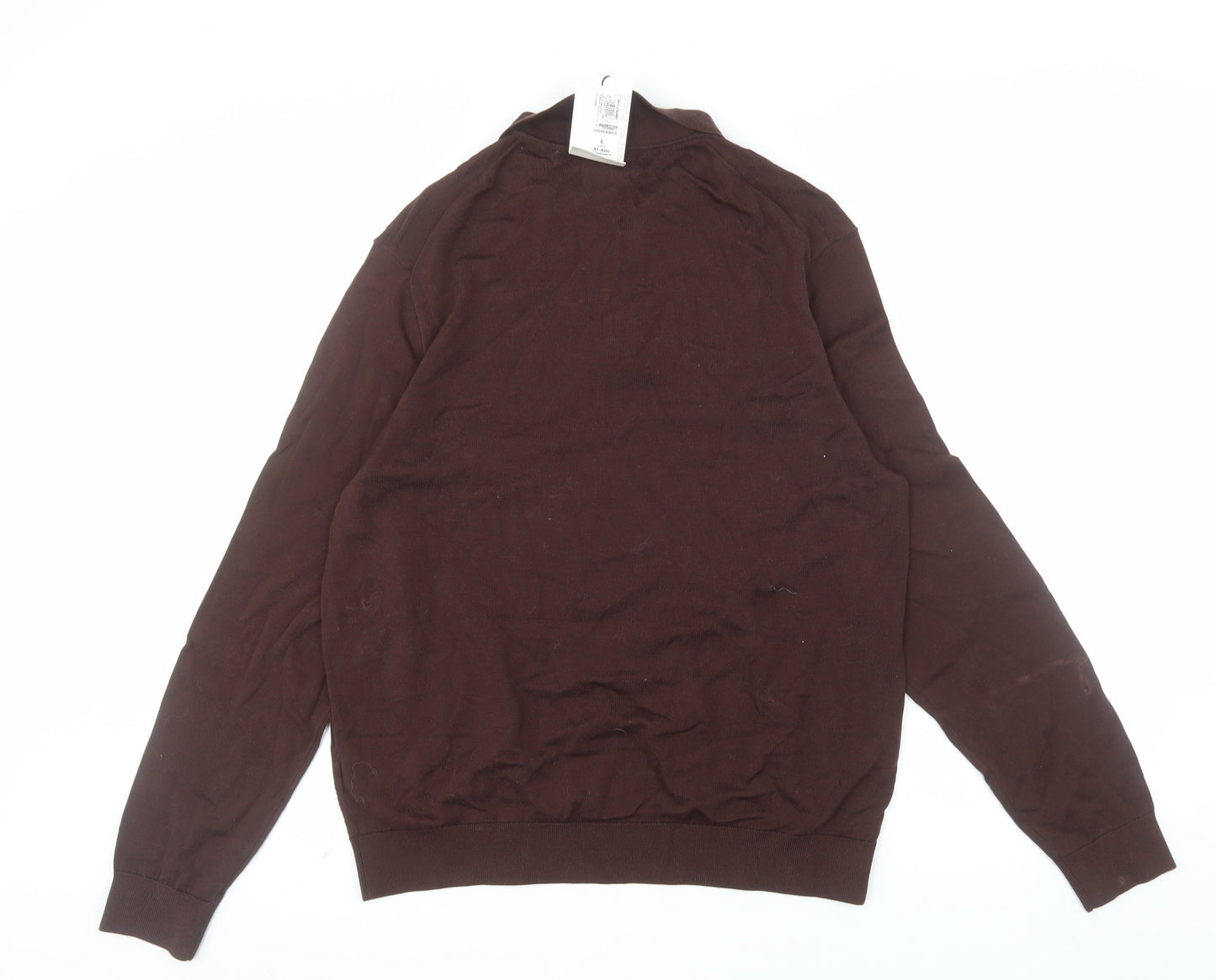 Marks and Spencer Men Brown L 1/2 Zip Cotton Jumper