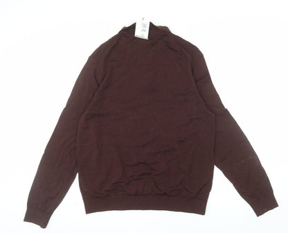 Marks and Spencer Men Brown L 1/2 Zip Cotton Jumper