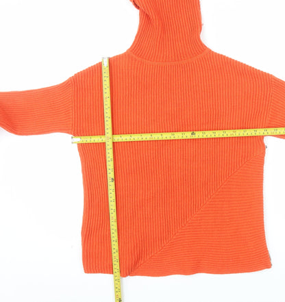 Karen Millen Women's Orange Wool Blend Roll Neck Ribbed Jumper Size S