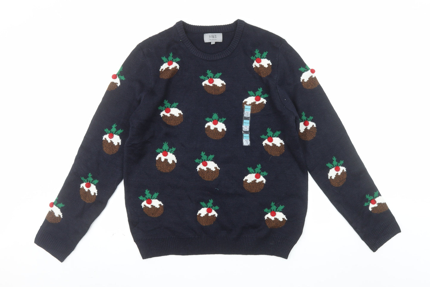 Marks and Spencer Mens Blue Christmas Pudding Jumper Size M
