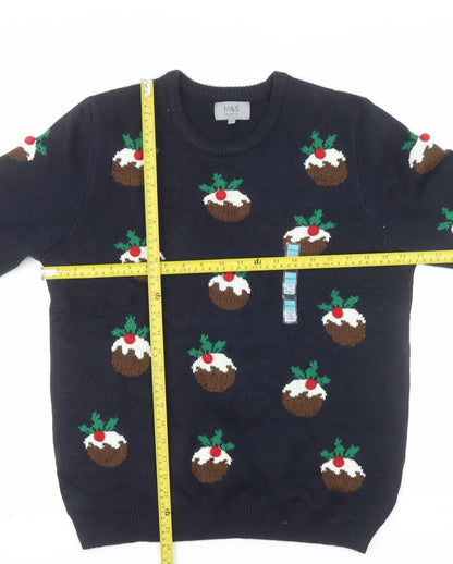 Marks and Spencer Mens Blue Christmas Pudding Jumper Size M