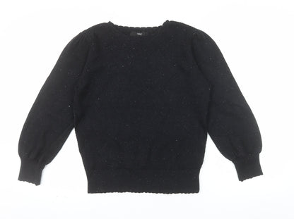 Next Womens Black Crew Neck Puff Sleeve Knit Jumper Size 10