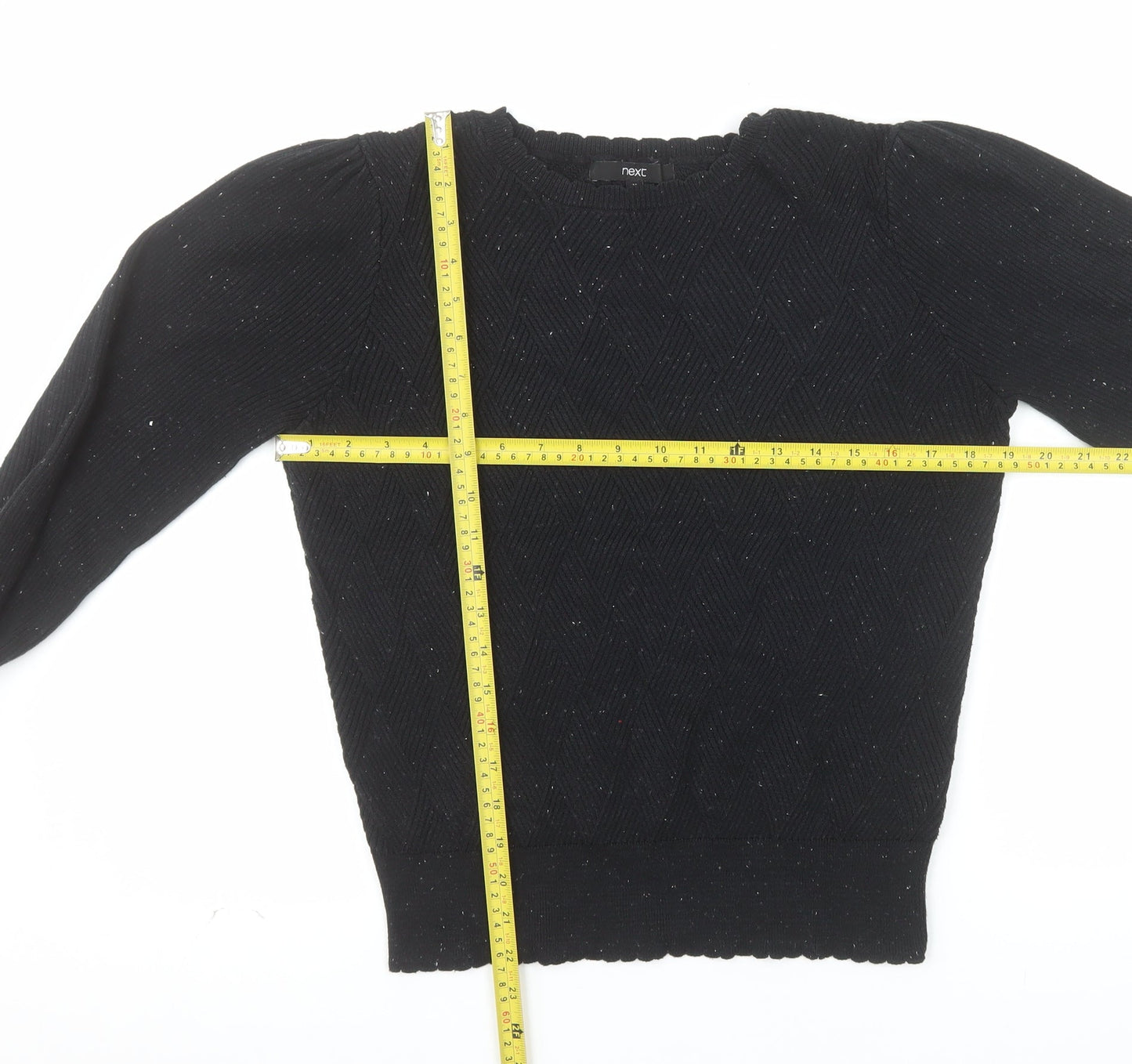 Next Womens Black Crew Neck Puff Sleeve Knit Jumper Size 10
