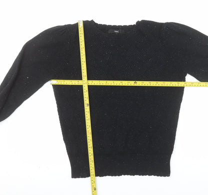 Next Womens Black Crew Neck Puff Sleeve Knit Jumper Size 10