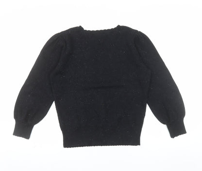 Next Womens Black Crew Neck Puff Sleeve Knit Jumper Size 10