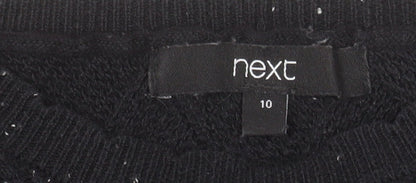 Next Womens Black Crew Neck Puff Sleeve Knit Jumper Size 10