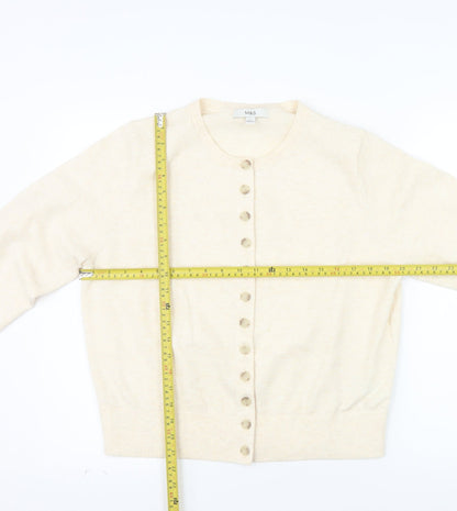 Marks and Spencer Women Beige L Cardigan Crew Neck Wool Blend