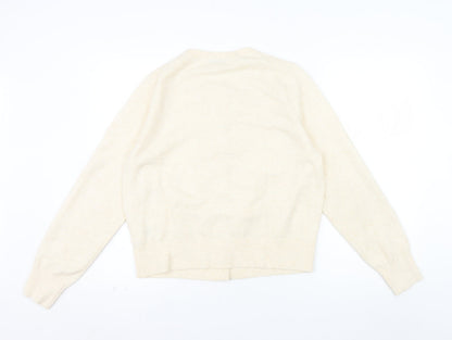 Marks and Spencer Women Beige L Cardigan Crew Neck Wool Blend