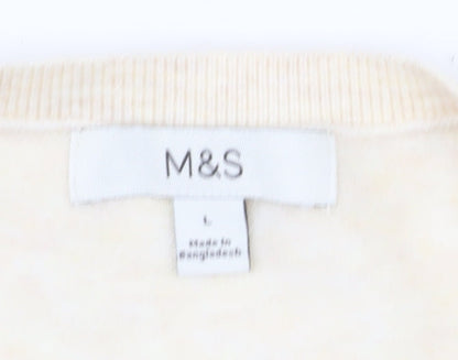 Marks and Spencer Women Beige L Cardigan Crew Neck Wool Blend