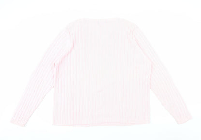 Tulchan Women Pink Cotton V-Neck Cable Knit Jumper Size L