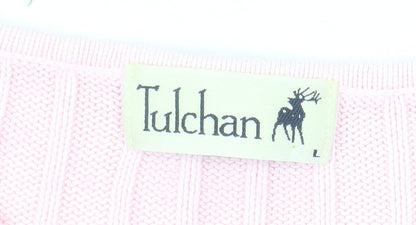 Tulchan Women Pink Cotton V-Neck Cable Knit Jumper Size L