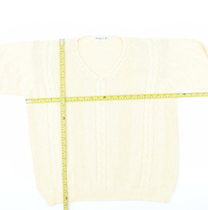 Jumper Womens Beige V-Neck Cotton Cable Knit Pullover L