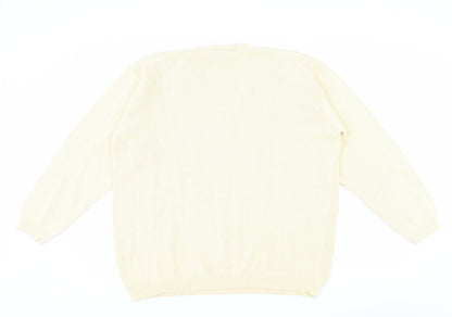 Jumper Womens Beige V-Neck Cotton Cable Knit Pullover L