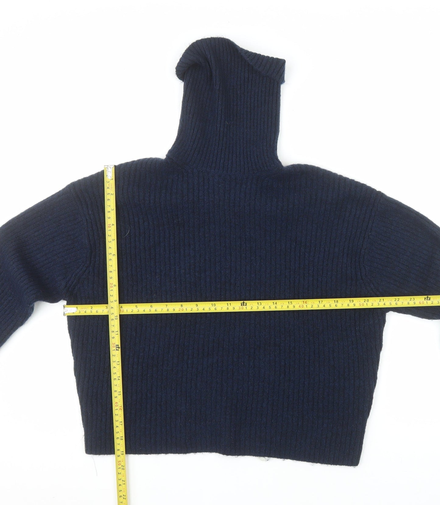 H&M Women’s Blue Roll Neck Ribbed Knit Pullover Jumper XS