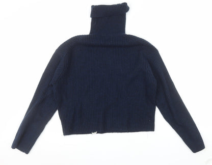 H&M Women’s Blue Roll Neck Ribbed Knit Pullover Jumper XS
