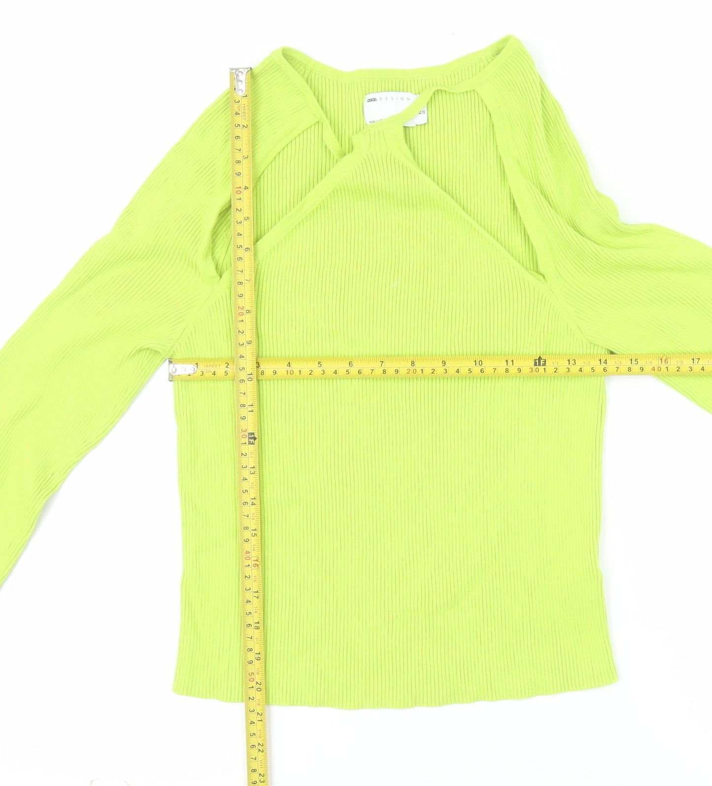 ASOS DESIGN Women’s Green Cropped Slim Fit Long Sleeve Top UK 16