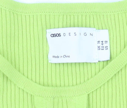 ASOS DESIGN Women’s Green Cropped Slim Fit Long Sleeve Top UK 16