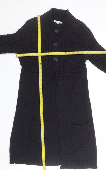Laura Ashley Women's Black Cotton Knit Long Cardigan UK 12