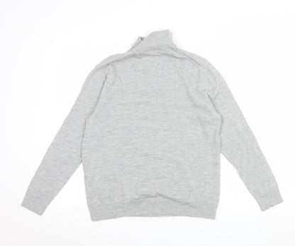Moss Mens Grey L Half Zip Merino Wool Blend Jumper