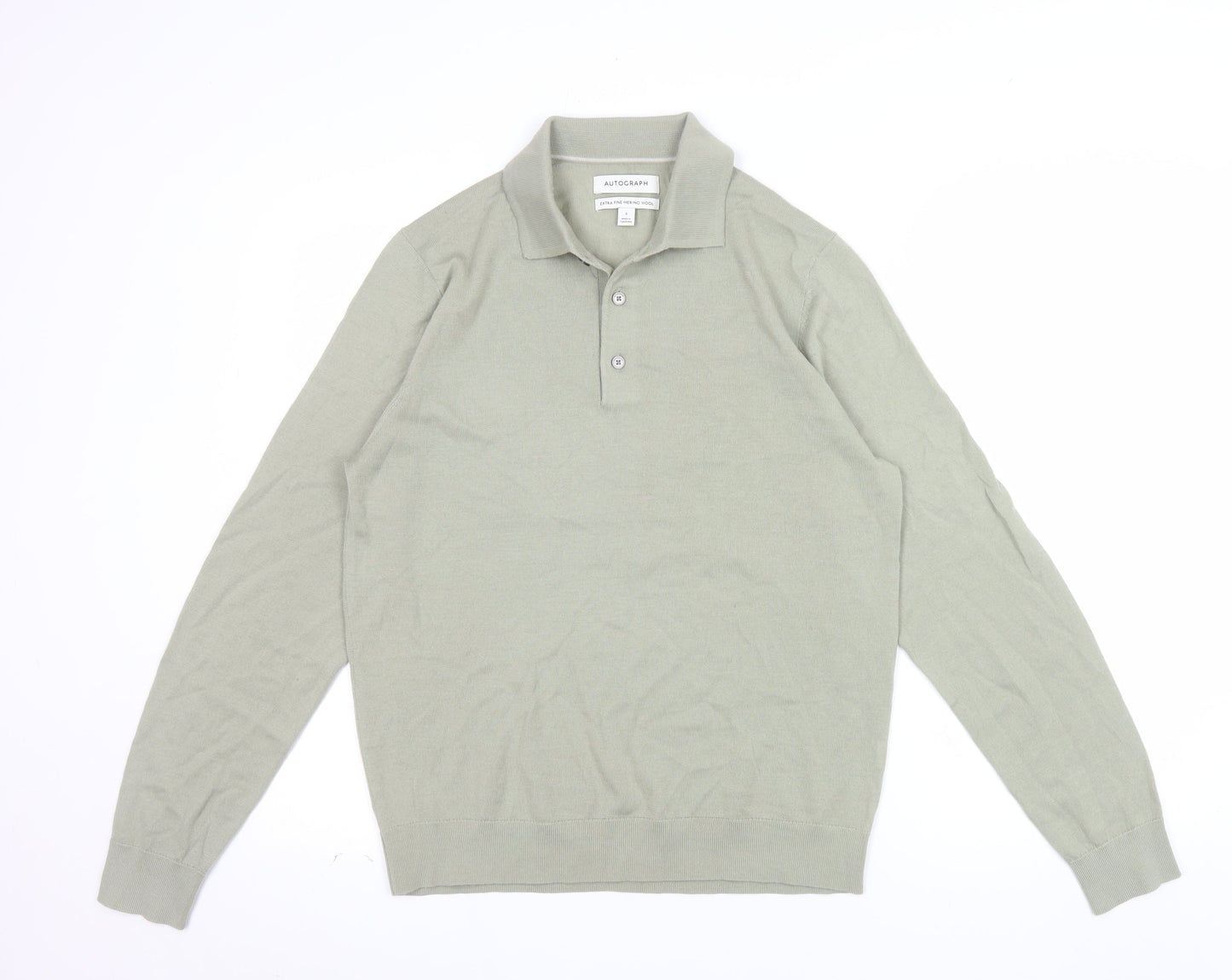 Marks and Spencer Men’s Green Merino Wool Henley Jumper Size S