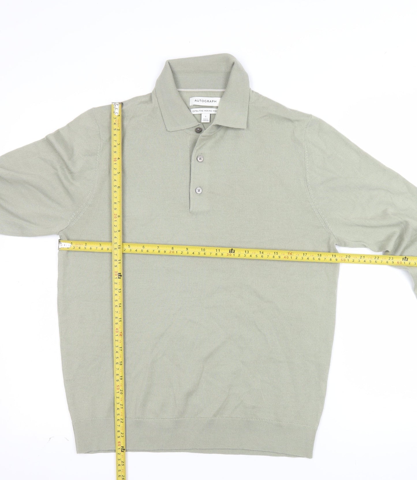 Marks and Spencer Men’s Green Merino Wool Henley Jumper Size S