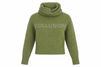 Collusion Women's Green Roll Neck Logo Jumper Size 4