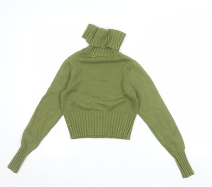 Collusion Women's Green Roll Neck Logo Jumper Size 4