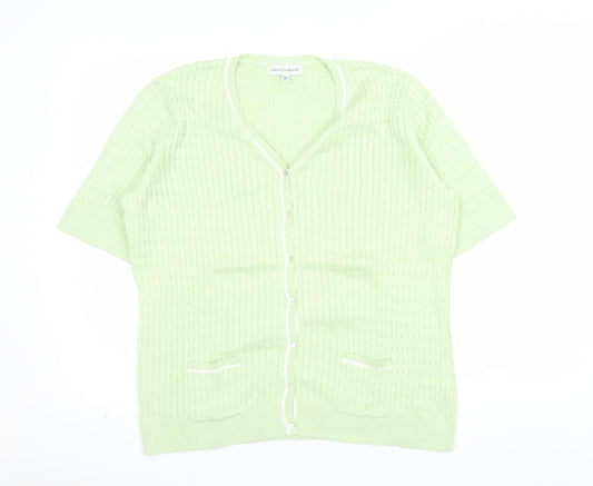 Gray & Osbourn Women's Green Cotton V-Neck Short Sleeve Cardigan Size 18