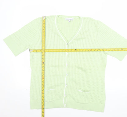 Gray & Osbourn Women's Green Cotton V-Neck Short Sleeve Cardigan Size 18