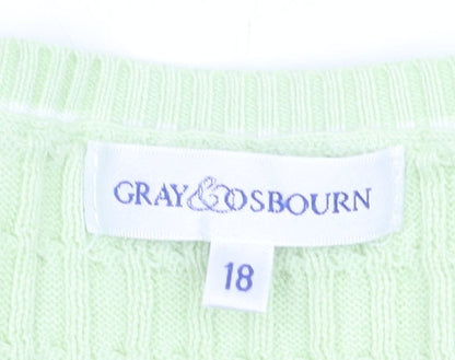 Gray & Osbourn Women's Green Cotton V-Neck Short Sleeve Cardigan Size 18