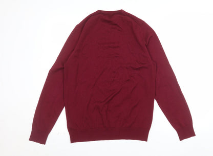 Marks and Spencer Mens Red Merino Wool V-Neck Jumper M