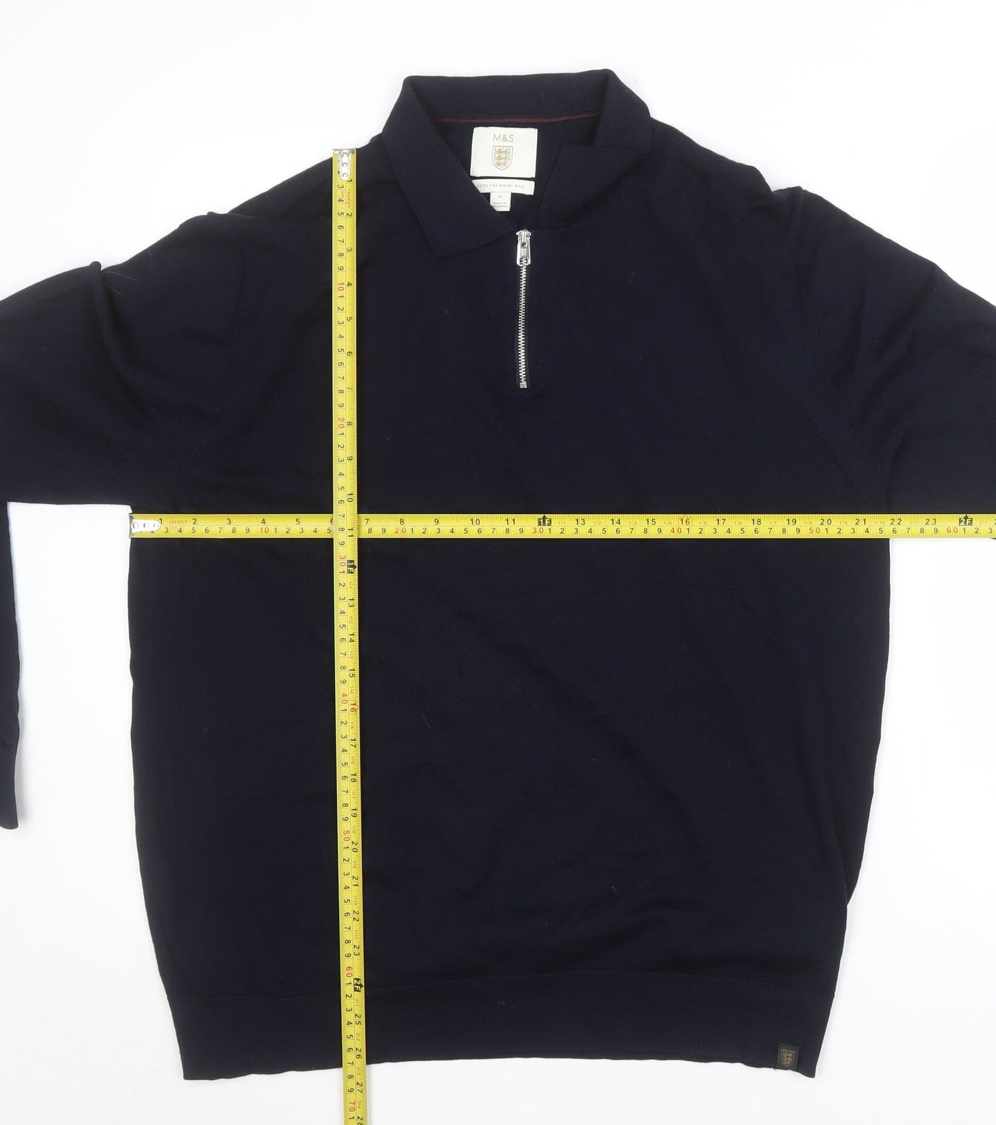Marks and Spencer Men's Blue XL Merino Wool Half Zip Jumper