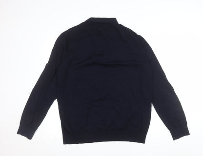 Marks and Spencer Men's Blue XL Merino Wool Half Zip Jumper