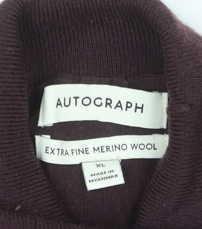 Marks and Spencer Men’s Brown XL Roll Neck Merino Wool Jumper