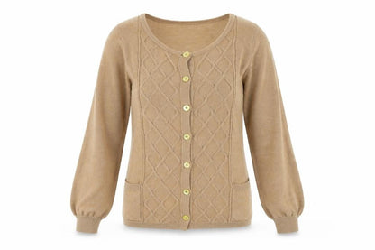 Viyella Women’s Beige Knit Cardigan S Long Sleeve Round Neck