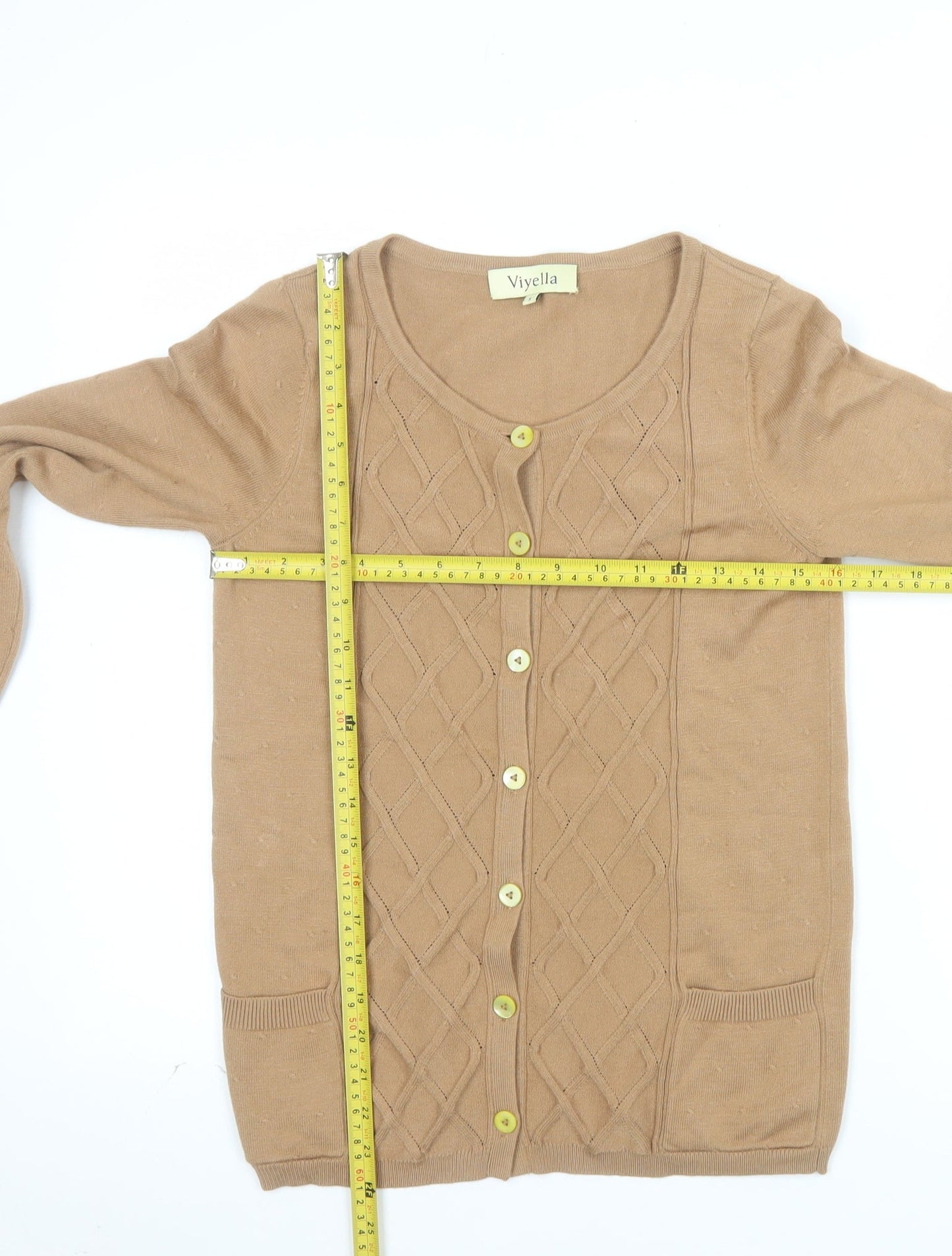 Viyella Women’s Beige Knit Cardigan S Long Sleeve Round Neck