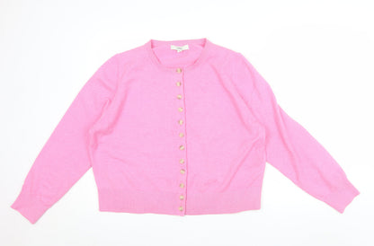 Marks and Spencer Women's Pink Cardigan XL Crew Neck Wool Blend