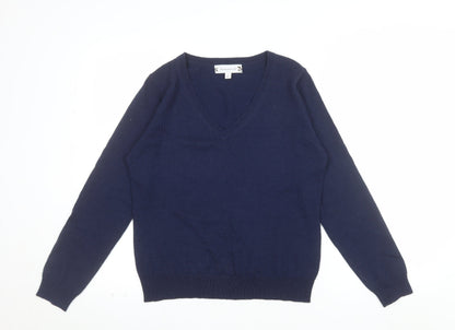 Deane & White Women’s Blue V-Neck Wool Blend Jumper Size 16
