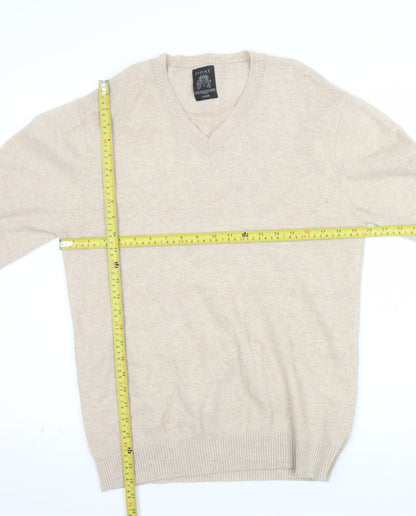 Next Men Beige Wool Cashmere V-Neck Jumper Size Large