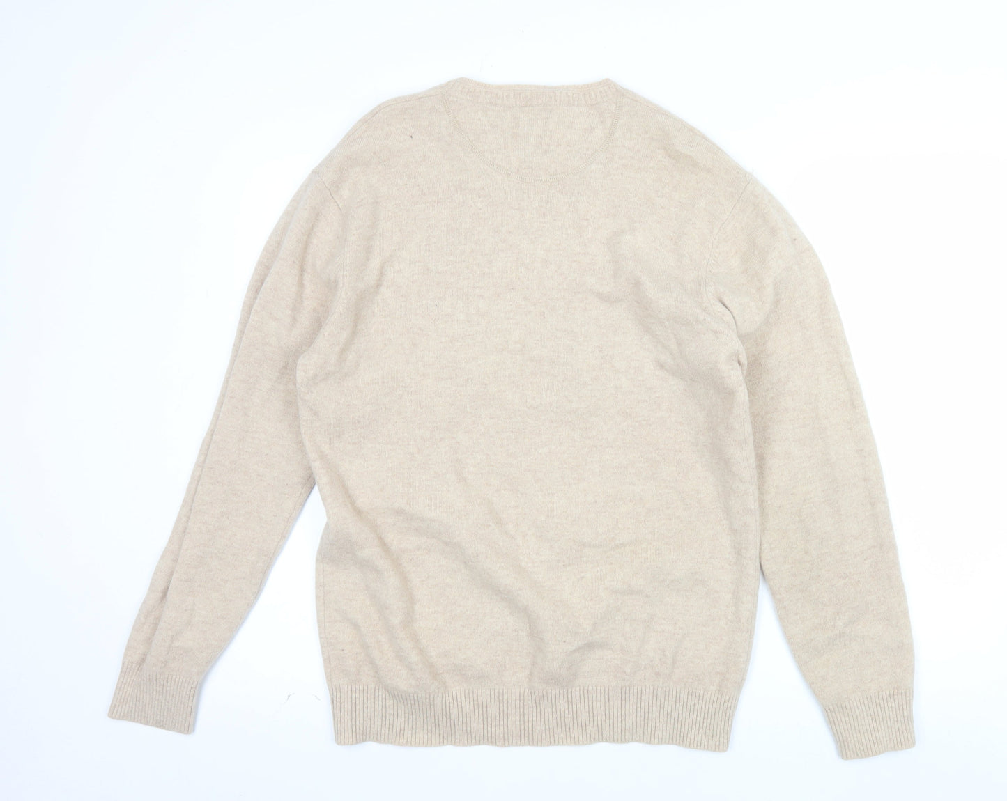 Next Men Beige Wool Cashmere V-Neck Jumper Size Large