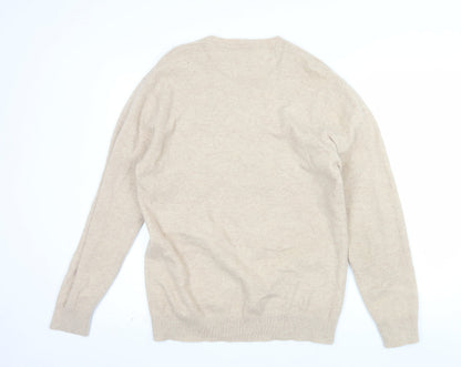 Next Men Beige Wool Cashmere V-Neck Jumper Size Large