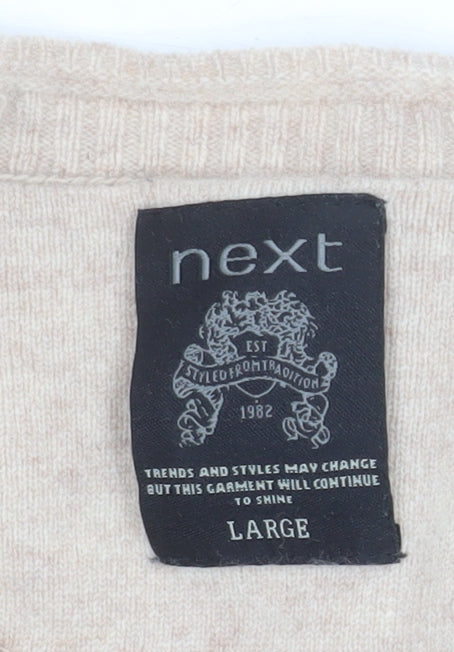 Next Men Beige Wool Cashmere V-Neck Jumper Size Large