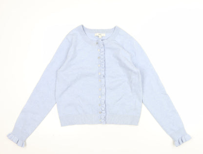 Marks and Spencer Women Blue Button Cardigan Small Ruffle Trim Knit