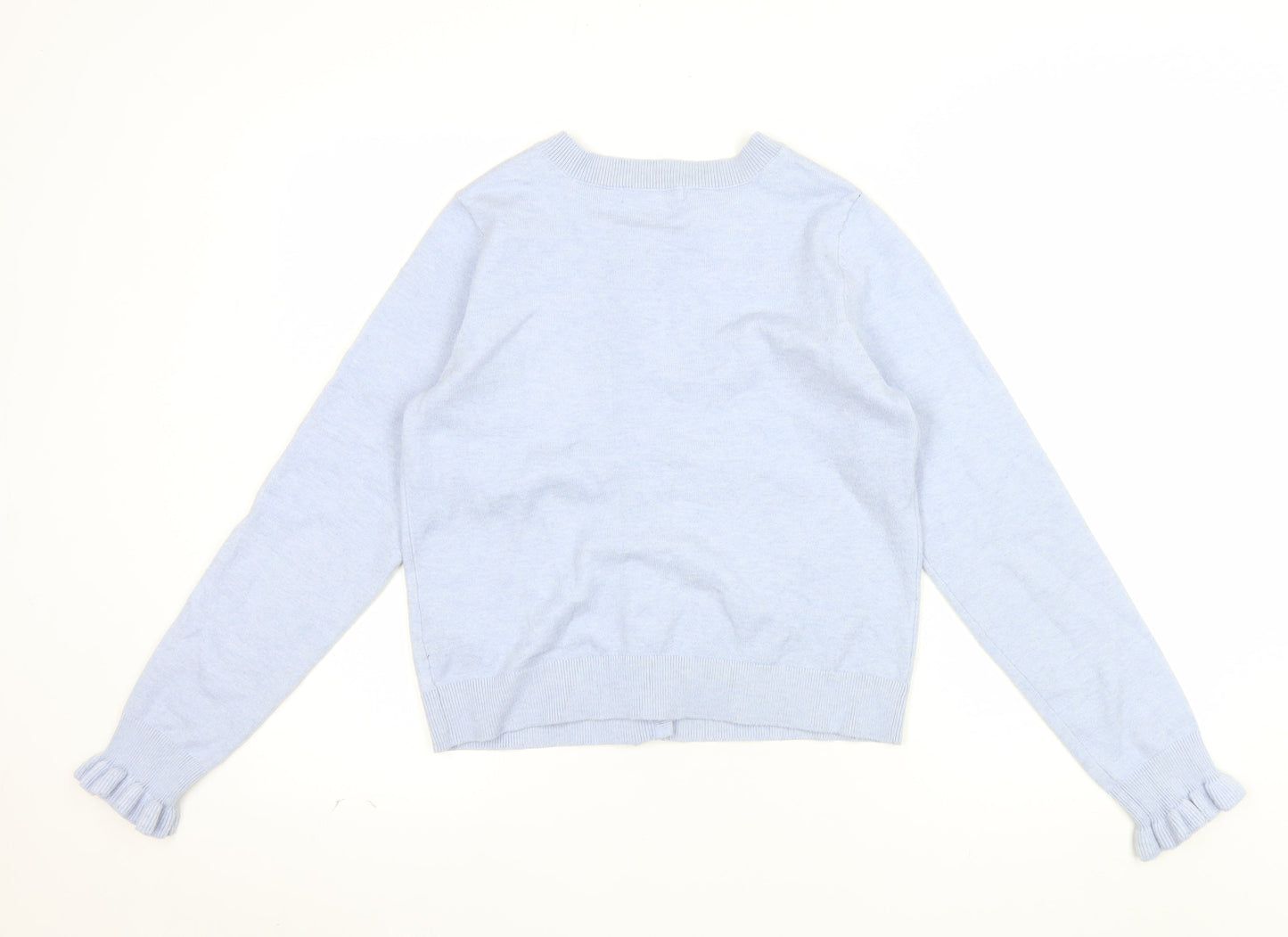 Marks and Spencer Women Blue Button Cardigan Small Ruffle Trim Knit