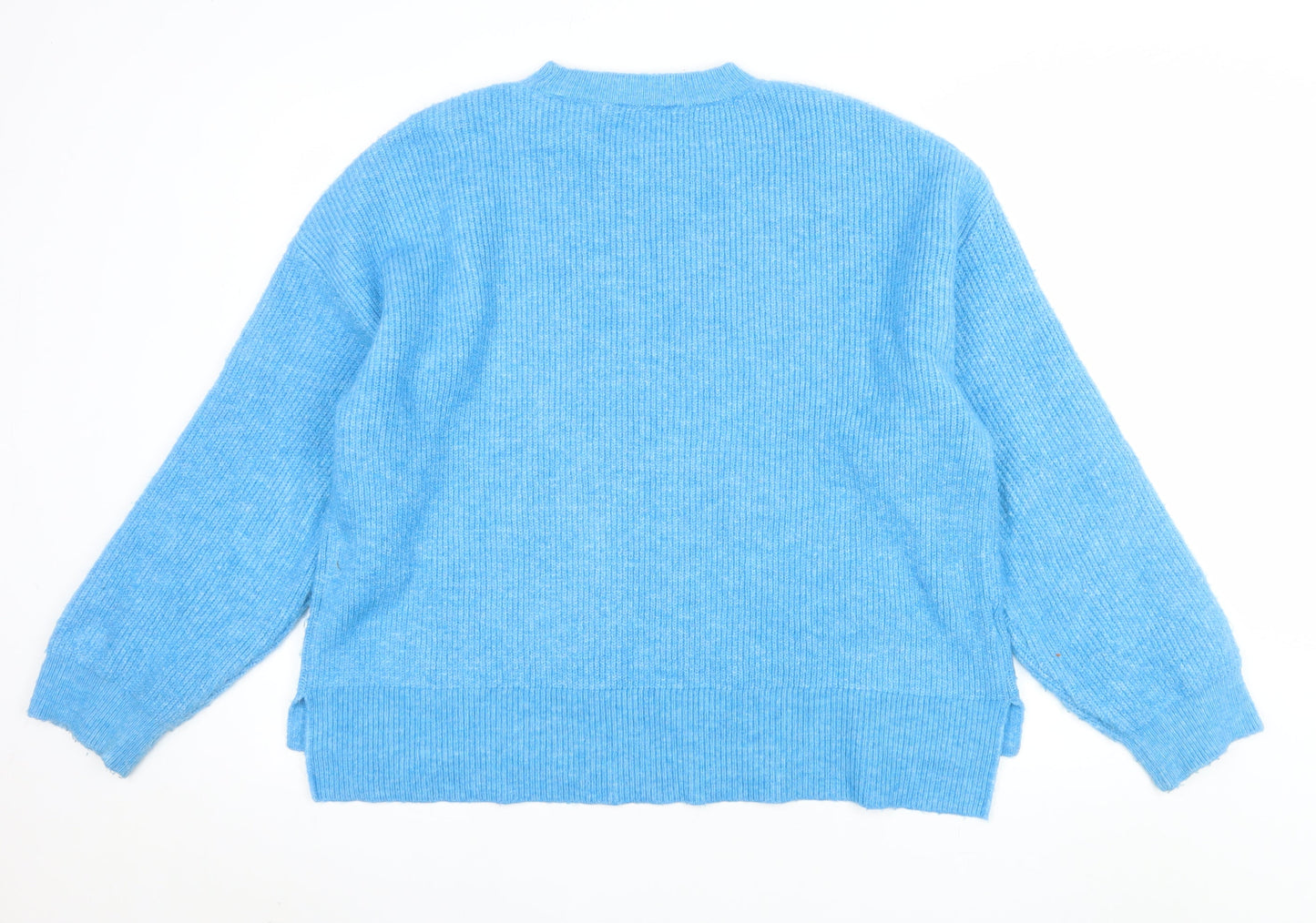 Mango Women’s Blue Ribbed Crew Neck Long Sleeve Pullover Jumper Size 10