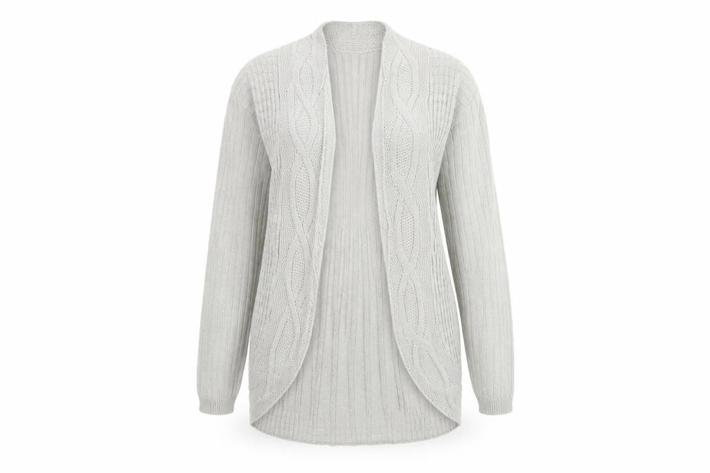 Florida Collection Women's Grey Cable-Knit Open Cardigan S