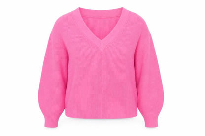 Pull&Bear Women’s Pink V-Neck Ribbed Knit Jumper Size S