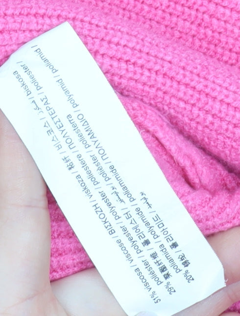 Pull&Bear Women’s Pink V-Neck Ribbed Knit Jumper Size S
